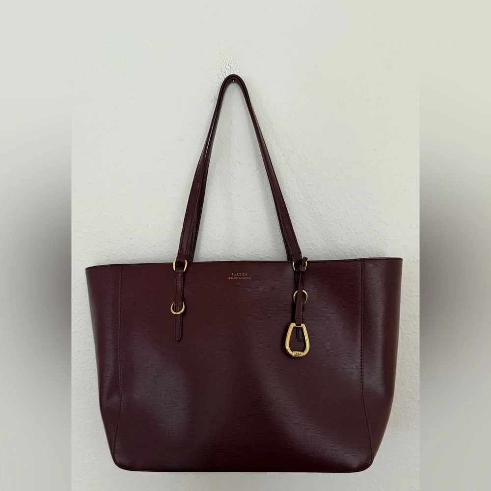 Lauren Ralph Lauren Bennington Saffiano Leather Tote Handbag | Merlot - Picture 2 of 11